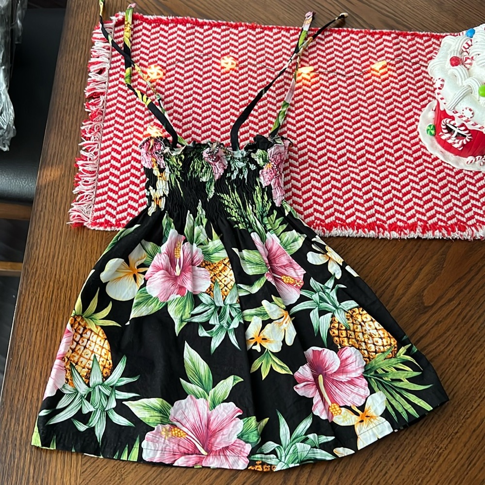Girls Black Tropical Pineapple & Floral Sundress